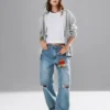 Jeans med høy midje og bred benform