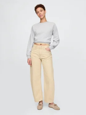 Jeans med høy midje og khakistriper