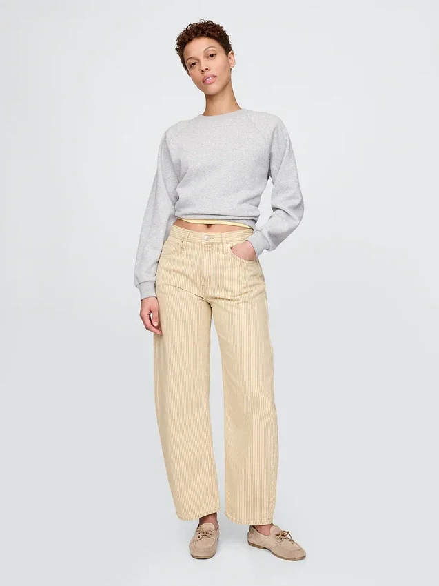 Jeans med høy midje og khakistriper