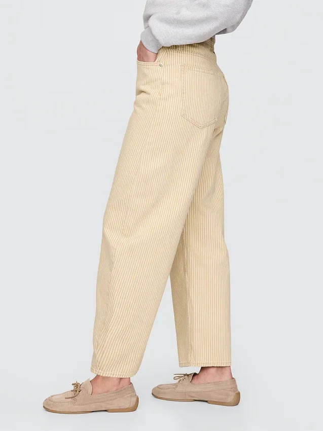 Jeans med høy midje og khakistriper