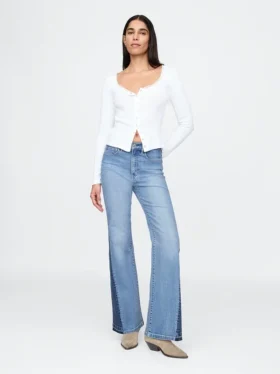 Jeans med høy midje og lapper i 70-tallsstil