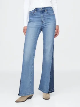 Jeans med høy midje og lapper i 70-tallsstil