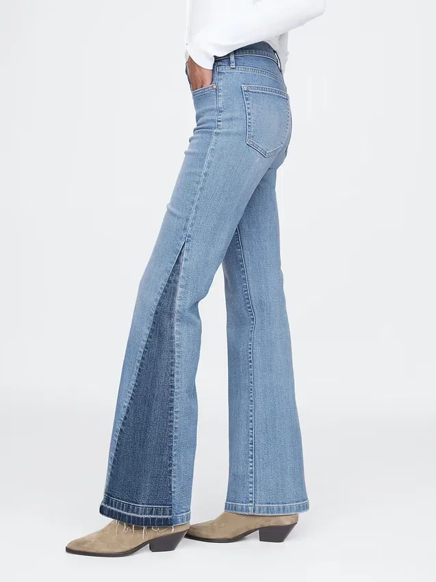 Jeans med høy midje og lapper i 70-tallsstil