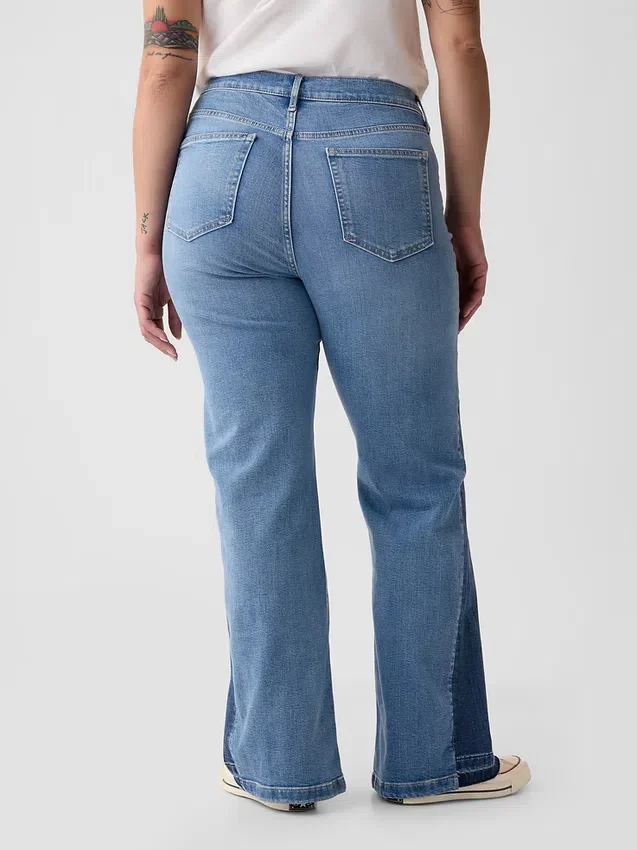 Jeans med høy midje og lapper i 70-tallsstil