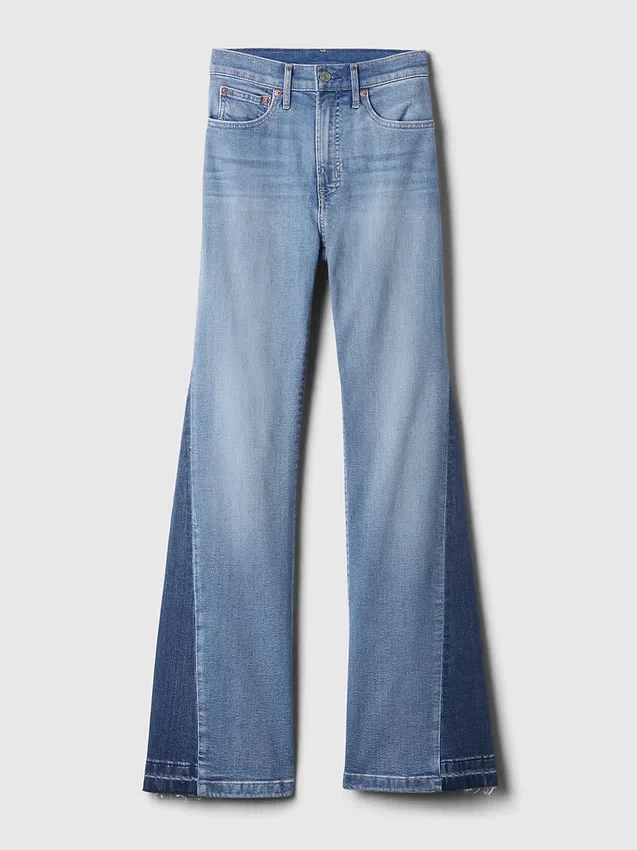 Jeans med høy midje og lapper i 70-tallsstil