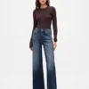 Jeans med høy midje og vid benbredde