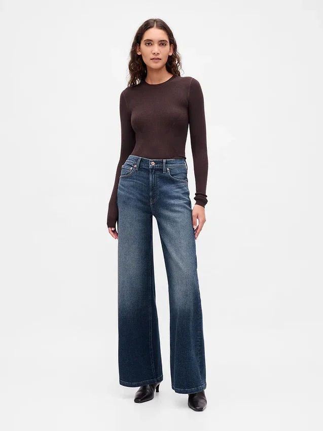 Jeans med høy midje og vid benbredde