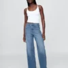 Jeans med høy midje og vid benbredde
