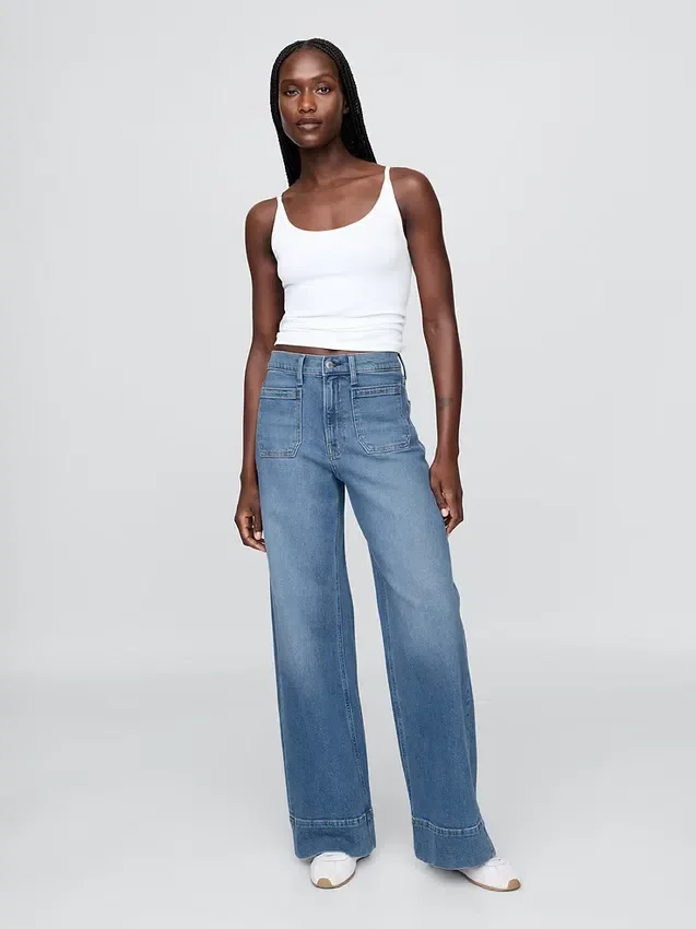 Jeans med høy midje og vid benbredde