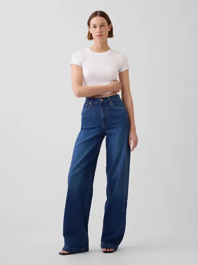 Jeans med høy midje og vid benbredde