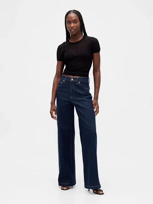 Jeans med høy midje og vid benbredde