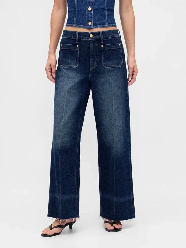 Jeans med høy midje og vid benbredde