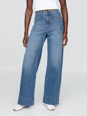 Jeans med høy midje og vid benbredde