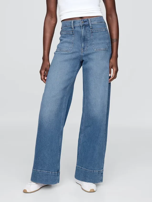 Jeans med høy midje og vid benbredde