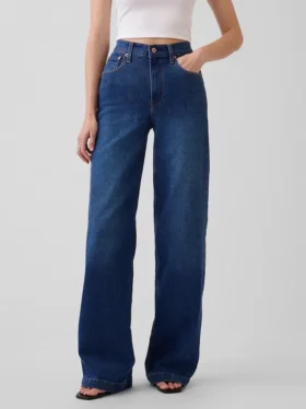 Jeans med høy midje og vid benbredde