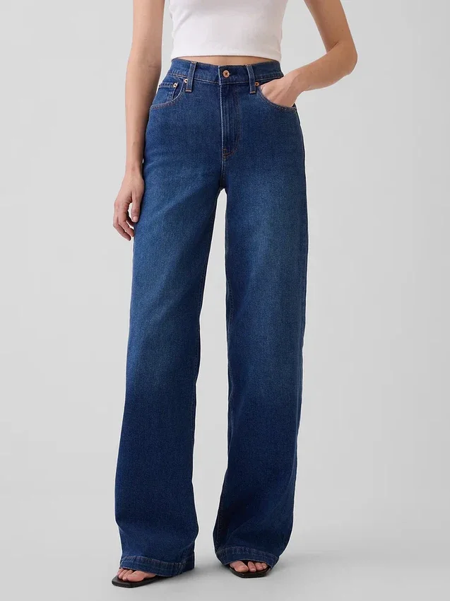 Jeans med høy midje og vid benbredde