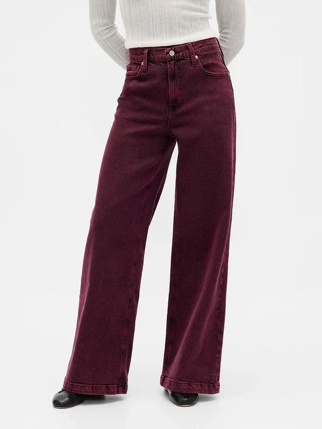 Jeans med høy midje og vid benbredde