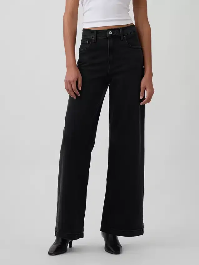 Jeans med høy midje og vid benbredde