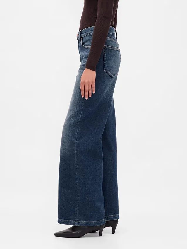 Jeans med høy midje og vid benbredde