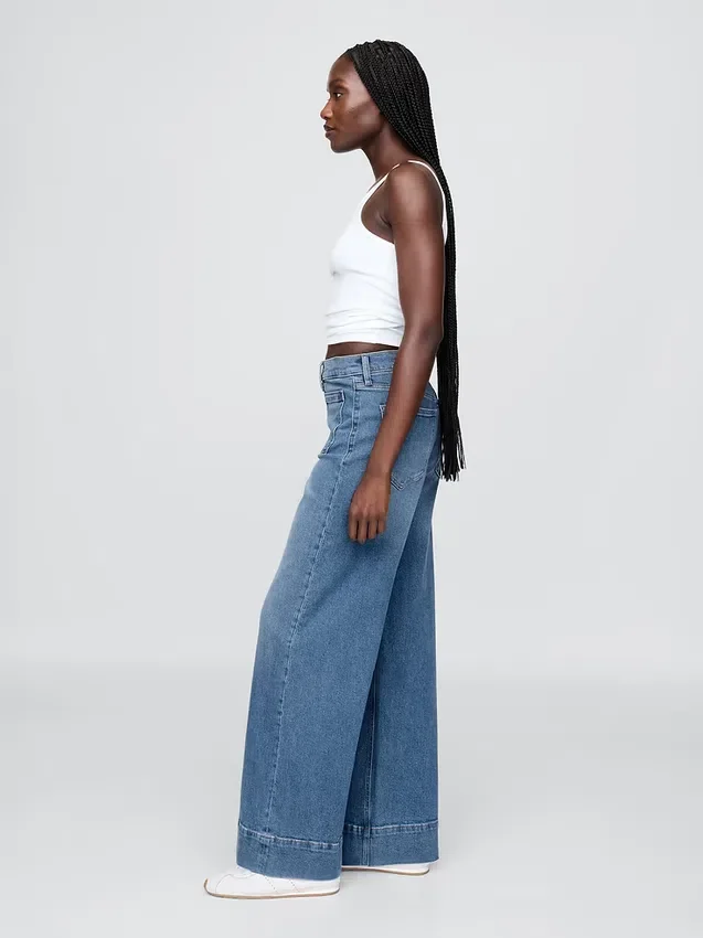 Jeans med høy midje og vid benbredde