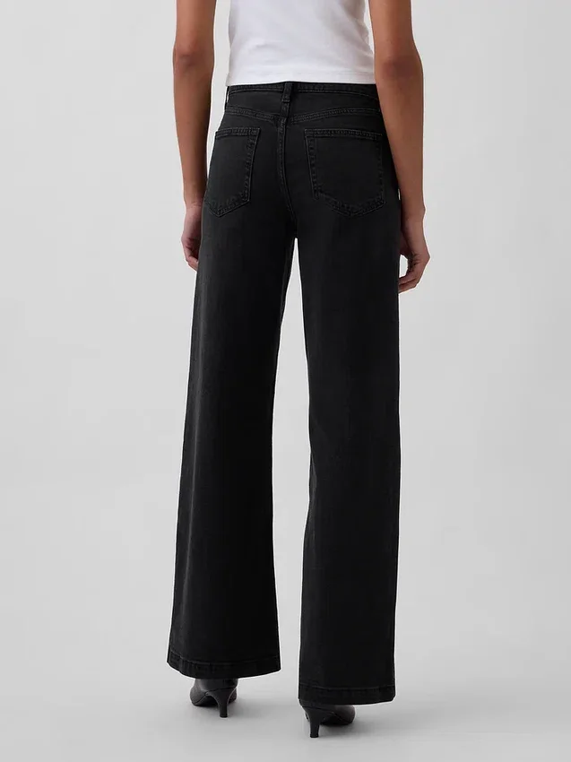 Jeans med høy midje og vid benbredde