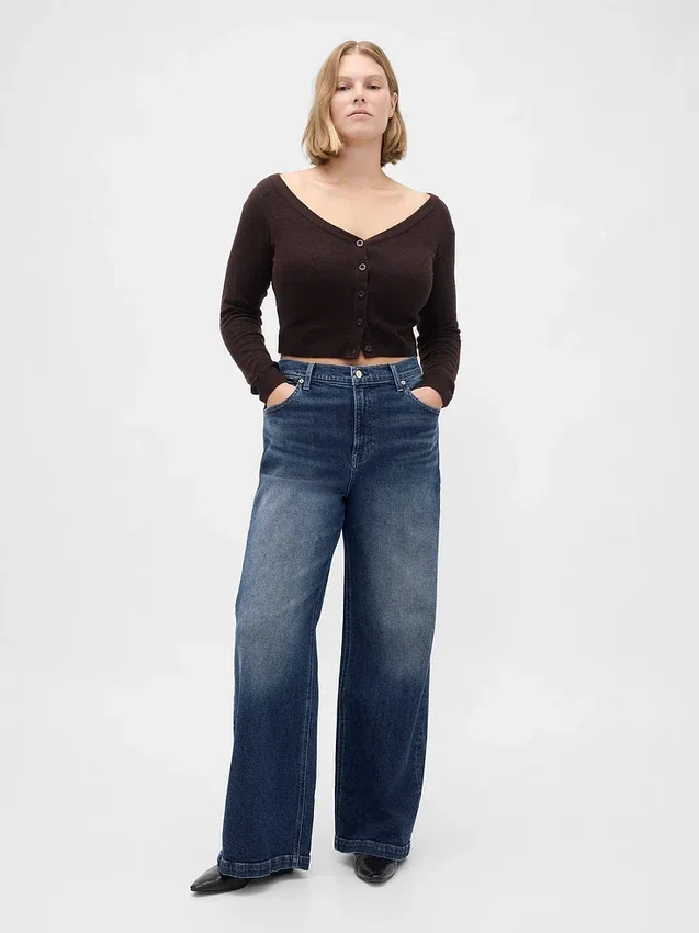 Jeans med høy midje og vid benbredde