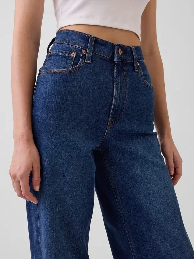 Jeans med høy midje og vid benbredde