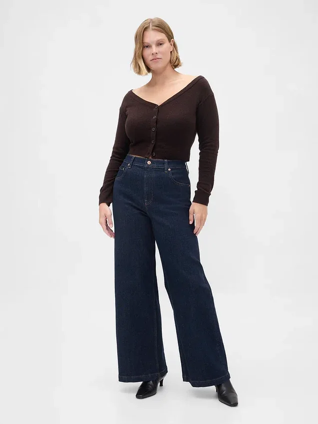 Jeans med høy midje og vid benbredde