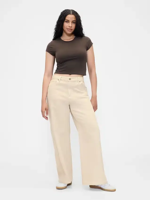 Jeans med høy midje og vid benbredde