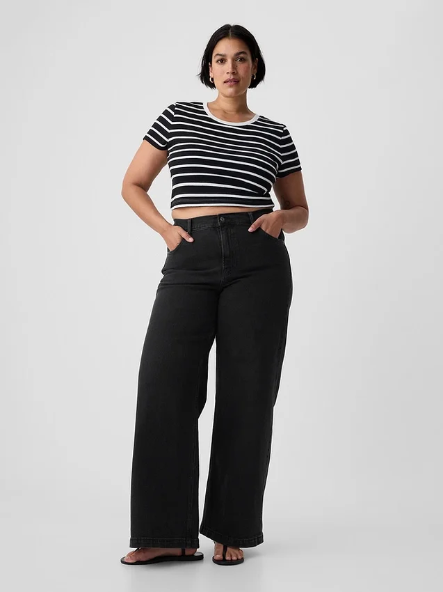 Jeans med høy midje og vid benbredde