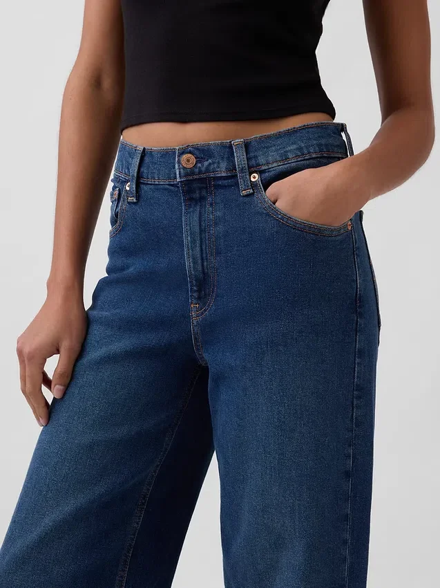 Jeans med høy midje og vid benbredde