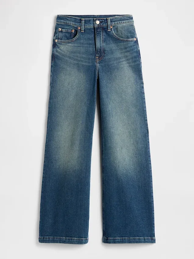 Jeans med høy midje og vid benbredde