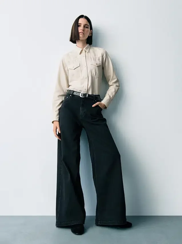Jeans med høy midje og vid benbredde