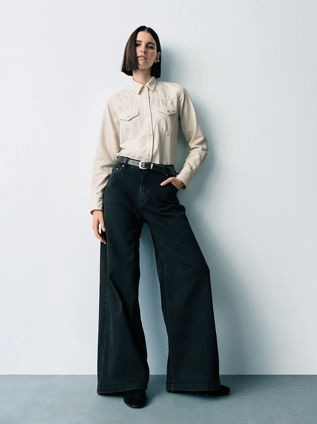 Jeans med høy midje og vid benbredde