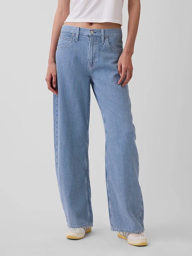 Jeans med høy midje, ultramyk denim og striper