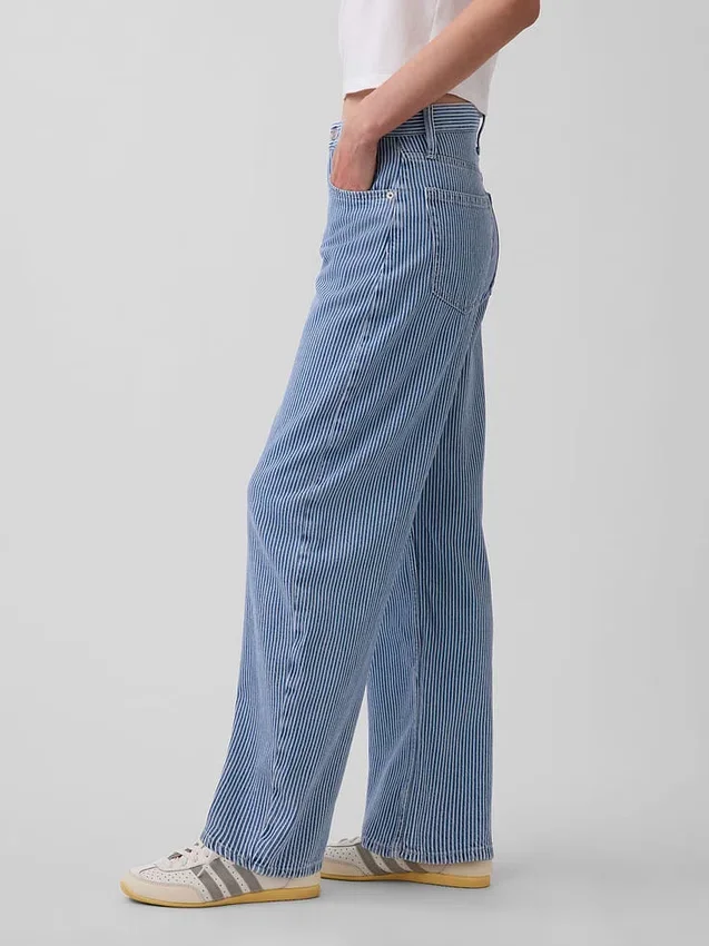 Jeans med høy midje, ultramyk denim og striper