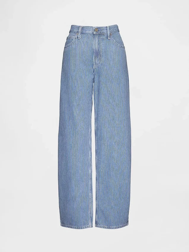 Jeans med høy midje, ultramyk denim og striper