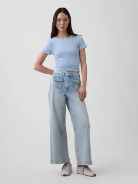 Jeans med høy midje, vid benvidde og ankelengde