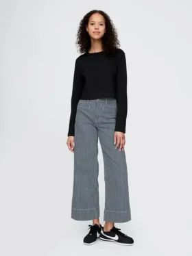 Jeans med høy midje, vid benvidde og ankelengde