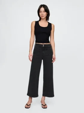 Jeans med høy midje, vid benvidde og ankelengde