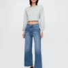 Jeans med høy midje, vid benvidde og ankelengde