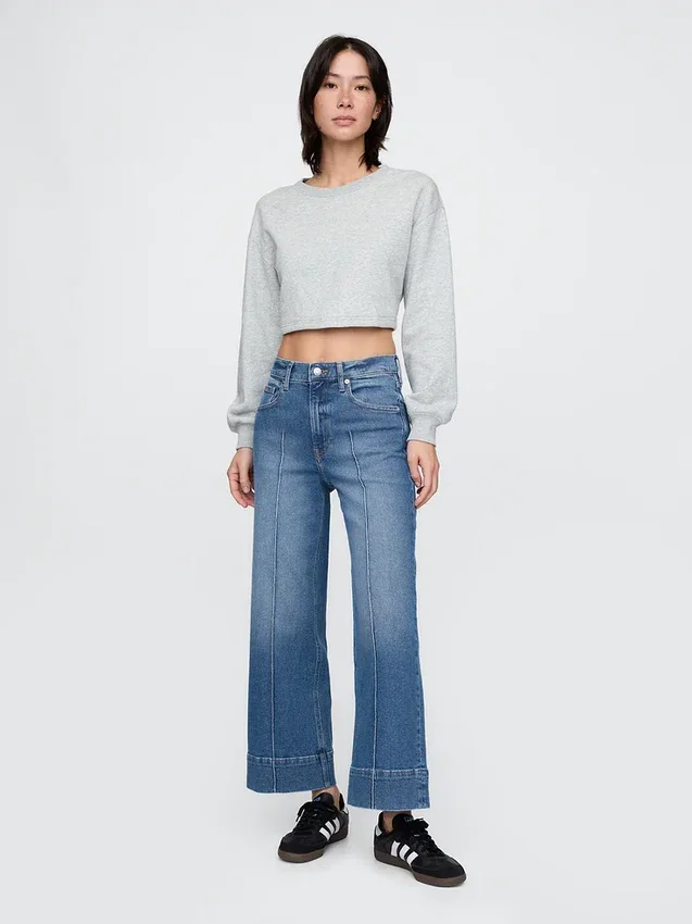 Jeans med høy midje, vid benvidde og ankelengde