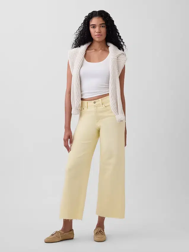 Jeans med høy midje, vid benvidde og ankelengde