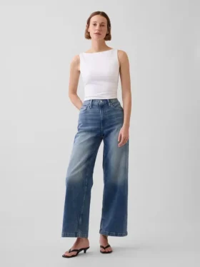 Jeans med høy midje, vid benvidde og ankelengde