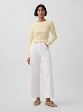 Jeans med høy midje, vid benvidde og ankelengde