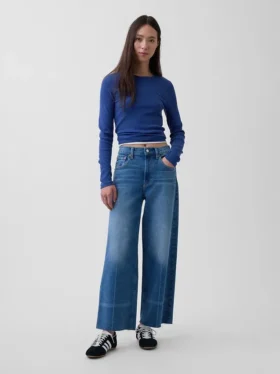 Jeans med høy midje, vid benvidde og ankelengde