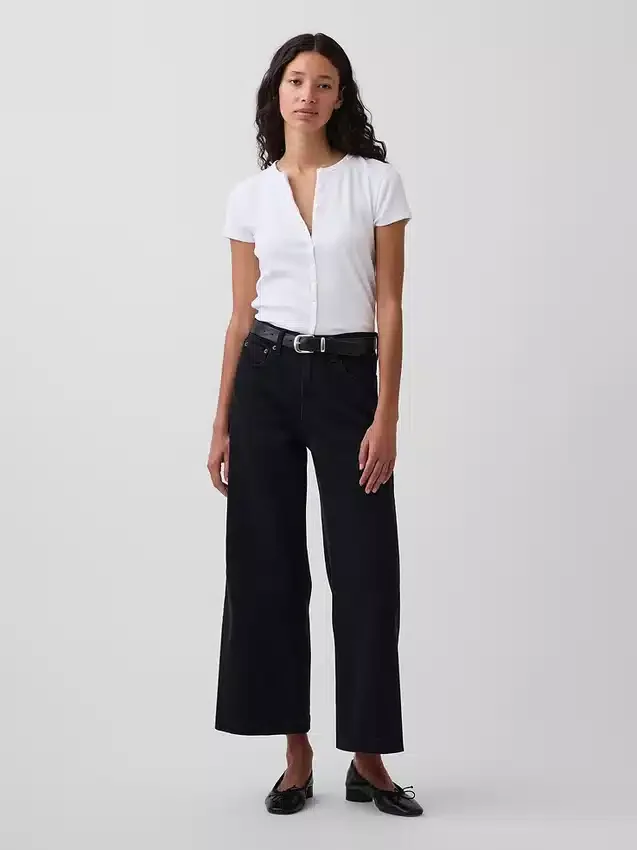 Jeans med høy midje, vid benvidde og ankelengde