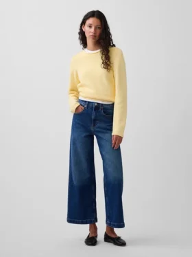 Jeans med høy midje, vid benvidde og ankelengde