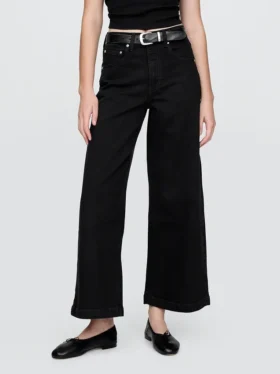 Jeans med høy midje, vid benvidde og ankelengde