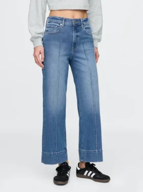 Jeans med høy midje, vid benvidde og ankelengde